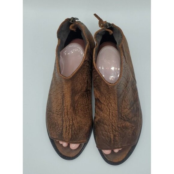 Free People Open Toe Boot Sandal Brown Distressed Leather Back Zip Size 10 - Picture 7 of 10